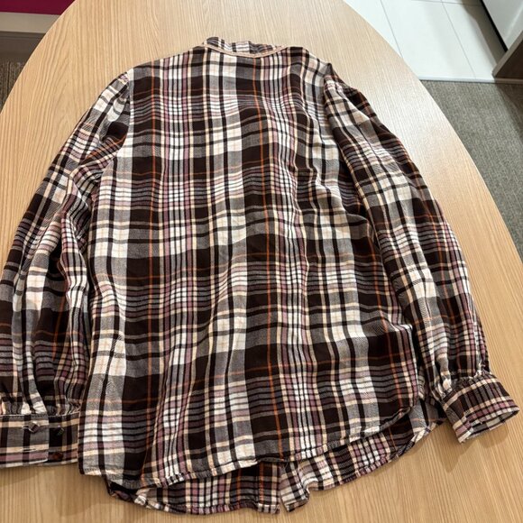 Chico's Long Sleeve Button Down Blouse Chico's Size 1 US Size 8-10 Brown Plaid - Picture 2 of 4